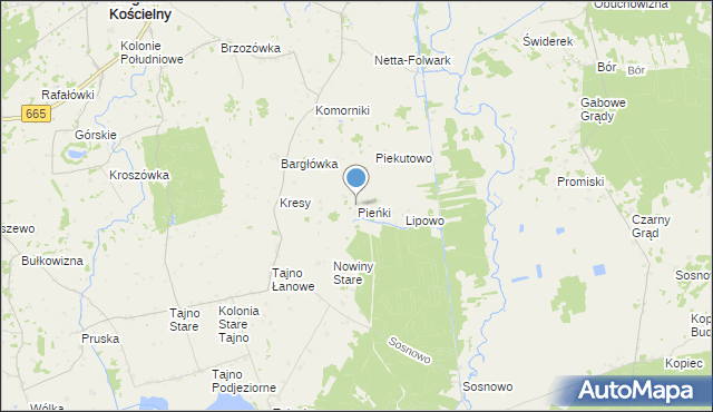 mapa Pieńki, Pieńki gmina Bargłów Kościelny na mapie Targeo